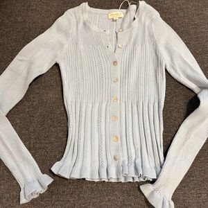 Ultra Pink Light Blue Ribbed Button-Front Cardigan
